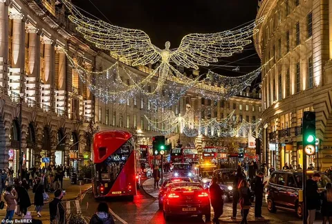 Christmas angel lights above Regent Street in London